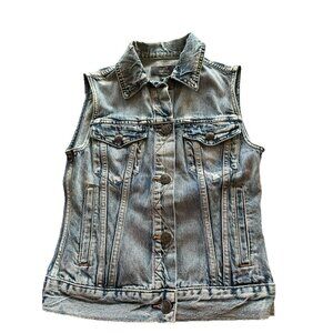 J. Crew Denim Vest Women's XXS Blue Distressed 90's Y2K Sleeveless Button